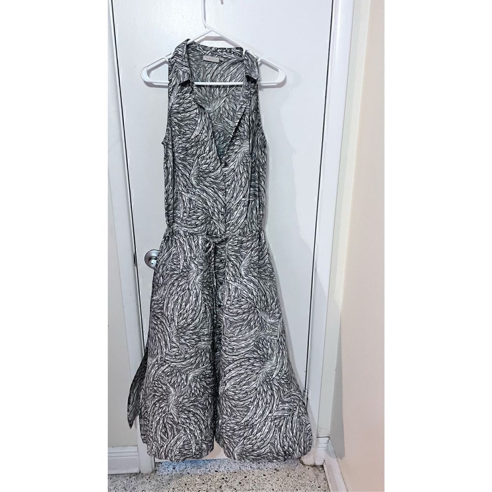 TRUCCO ANTHROPOLOGIE SILK BUTTON DOWN DRESS BLACK WHITE FLORAL WOMENS SIZE 8